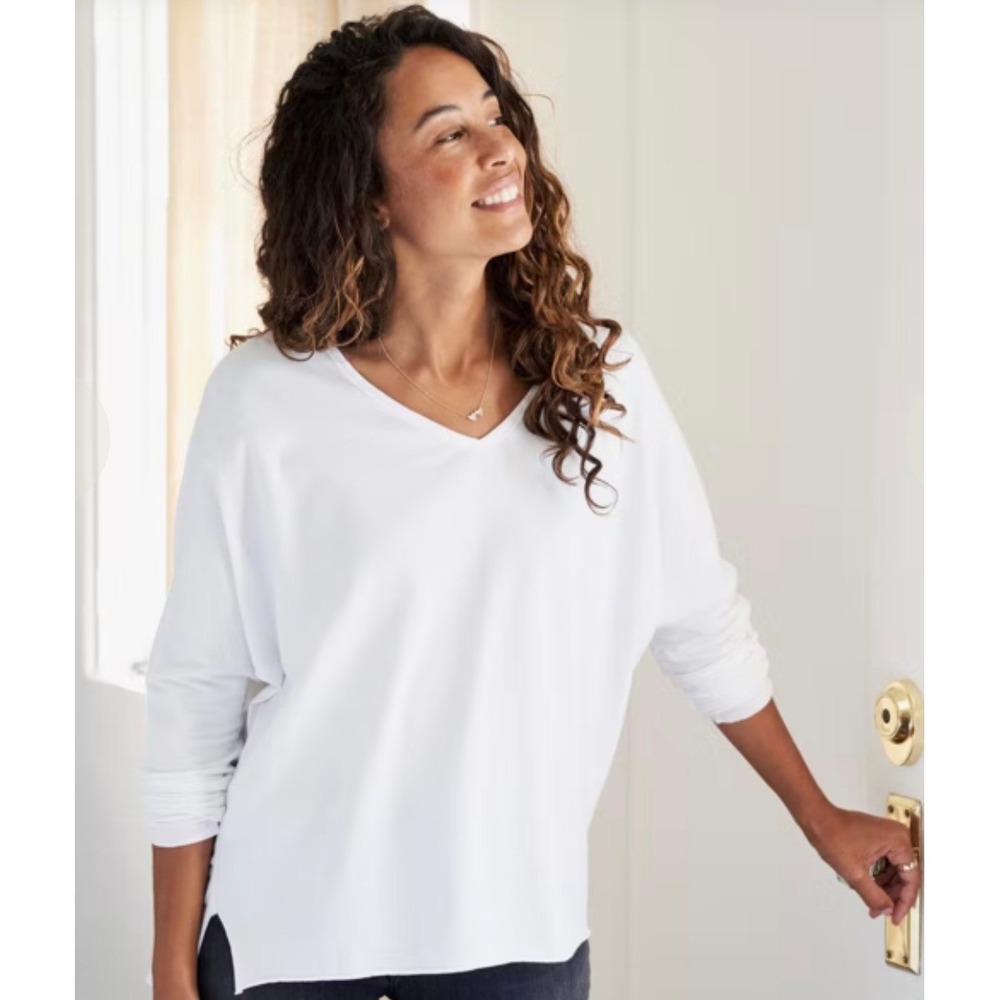 Frank & Eileen Deep V Long Sleeve Tee Women Small White